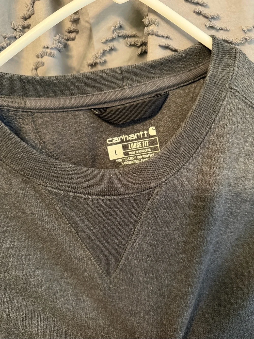 Carhartt Men's Heather Gray Crewneck with Yellow Sleeve Logo